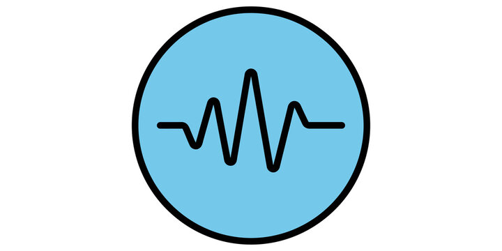 Blue audio sound wave frequency vector icon in circular background.