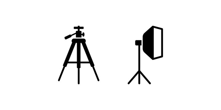 Photography tripod and studio softbox light equipment black silhouette.