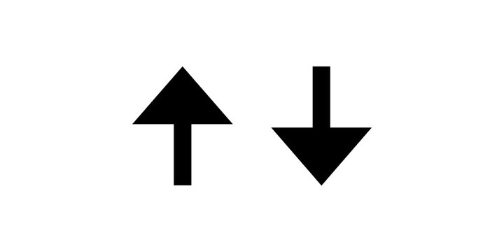 Up and down arrow direction black silhouettes vector graphic set.