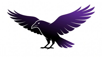 Fototapeta premium Black Raven Spreading Wings on White Background