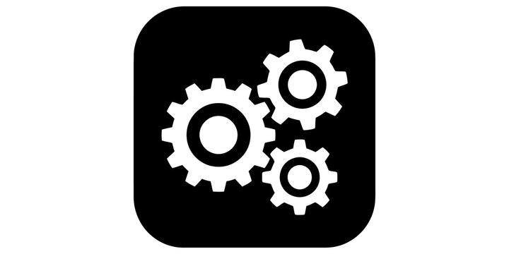Gear wheels icon with dark rounded square for mechanical system settings.