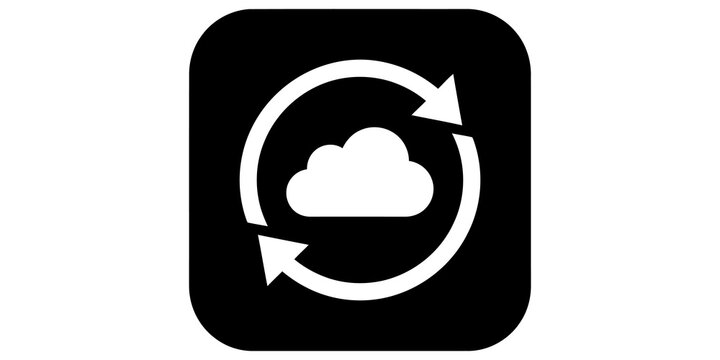 Cloud sync cycle icon black button for background data synchronization.