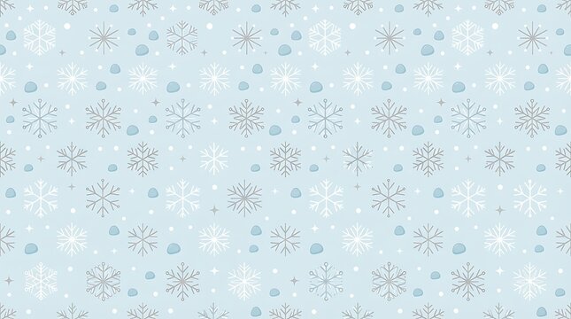 Cute blue seamless pattern with snowflakes and soft circles for winter wrapping paper and textile.