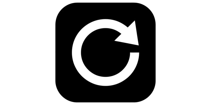 Circular refresh arrow icon monochrome ui element square button design.