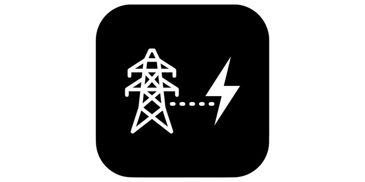Power transmission tower icon with electrical lightning bolt design element.