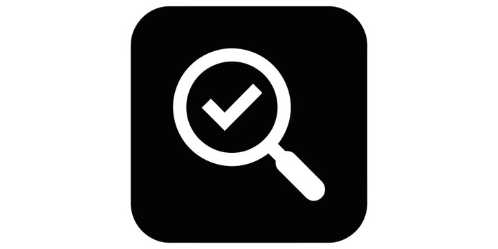 Magnifying glass with check mark icon for search verification results page.