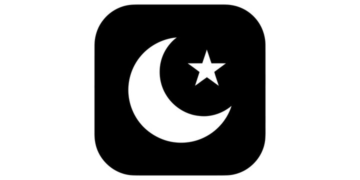 Crescent moon and star icon on black background for night theme UI design.