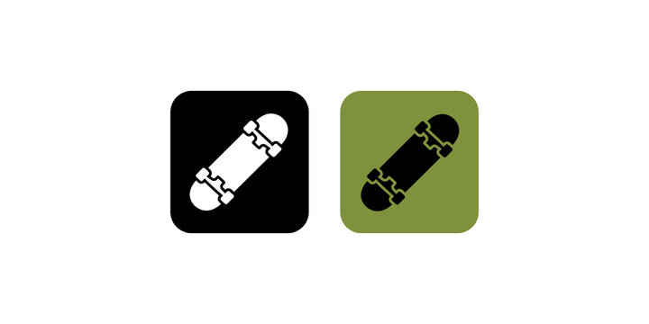 Skateboard flat icon collection in black and green color variations.