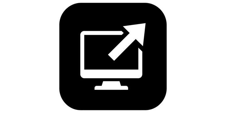 Computer screen with arrow white icon for digital export or link actions.