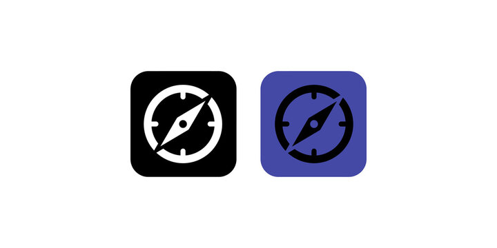 Compass direction icons set black blue vector for travel and navigation.