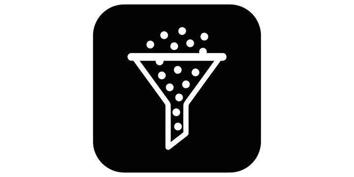 Data filter funnel icon with particles sorting for analytics optimization.