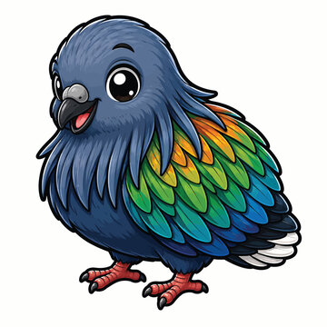 Cute colorful blue and green parrot character with expressive eyes and detailed feathers, tropical bird illustration featuring playful wildlife charm