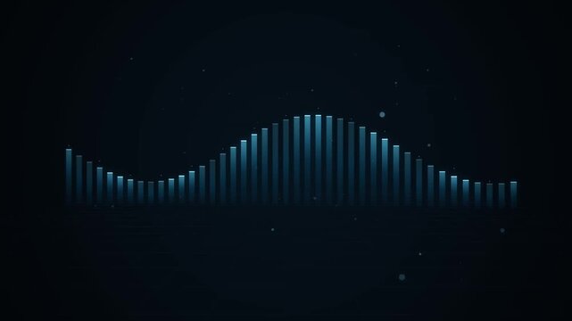 Blue digital equalizer waveform pulsing with data points and grid lines, abstract technology background