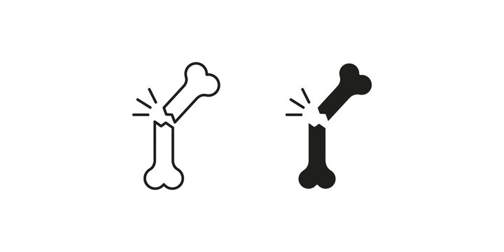 Broken bone orthopedics graphic set featuring black white fracture icons.