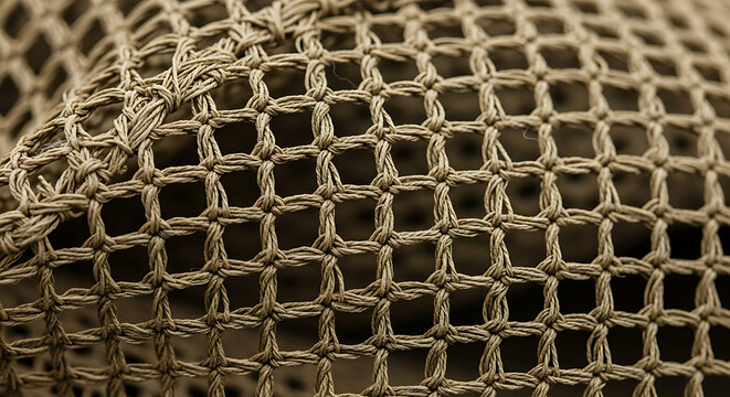 Close up view of a brown woven mesh net with square patterns