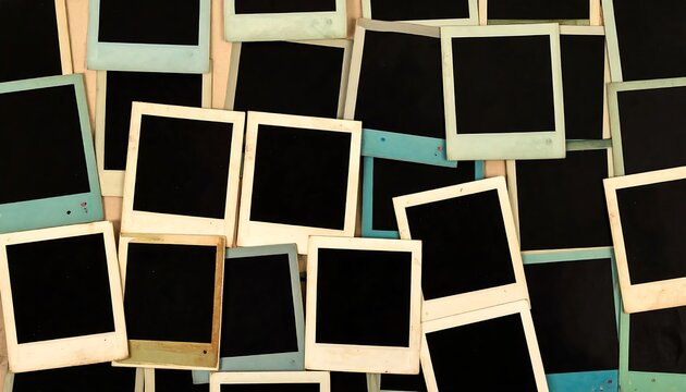 Scattered Blank Vintage Instant Photo Frames Collage Background for Memories and Snapshot Photography Design