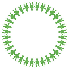 Women Paper Chain Circle Inward Facing Vector｜女性の切り紙人形 内向き手繋ぎ円環フレームベクター素材 © tonami