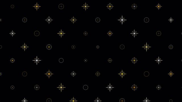 High-definition seamless sparkling background loop featuring glittering biomimetic honeycomb grid with vivid golddiamond color aesthetics. Ideal for Christmas, luxury events, party visualizers, tech 
