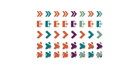 Fototapeta premium Colorful arrows and exit icons collection for navigation buttons and interface design in modern UI website navigation.