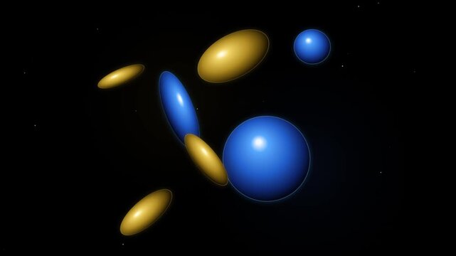 Abstract floating glossy spheres and ellipsoids in dark space