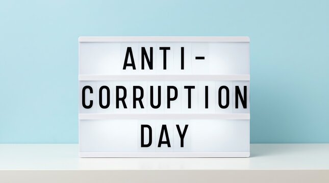 Anti-Corruption Day message on a light box sign