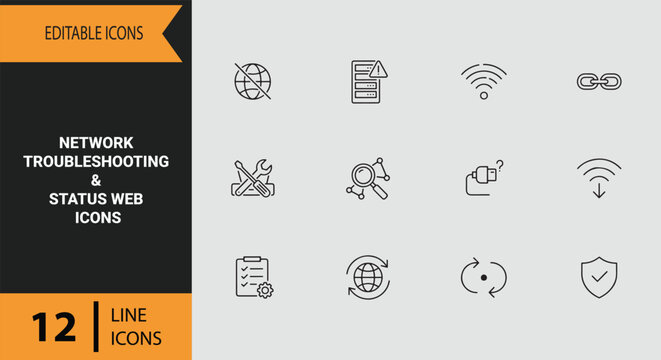 Network Troubleshooting and Status Line Icons for IT Diagnostics Monitoring and System Health Checks