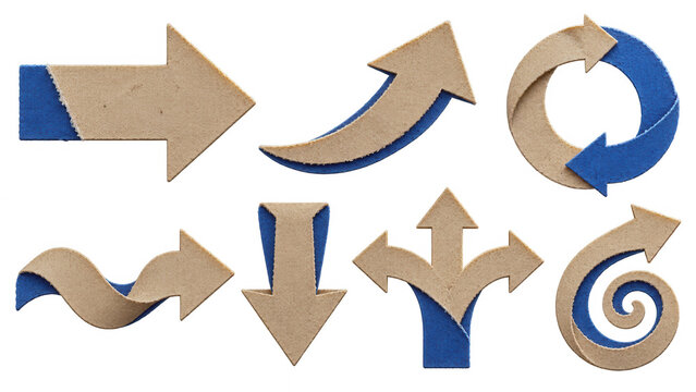 Paper cut eco arrows set of various shapes isolated on transparent background