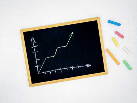 Handwritten growth chart on a small blackboard with colored chalks