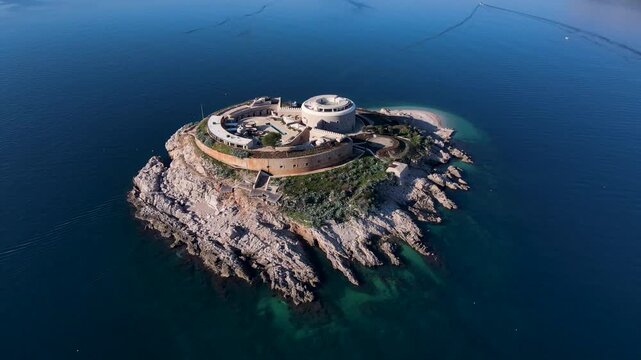 Aerial view of Mamula Fortress on a small island, Montenegro.