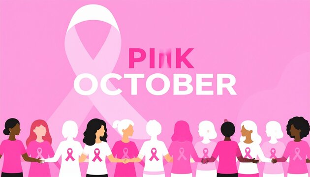 Global breast cancer awareness month concept with pink ribbon and women pink october cancer support health campaign