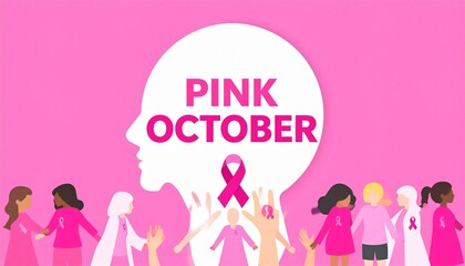 Fototapeta premium Pink october breast cancer awareness concept featuring a human head silhouette pink ribbon womens health campaign