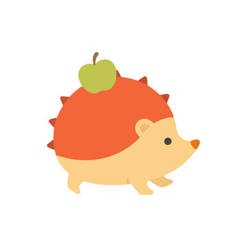 Cute cartoon hedgehog with green apple