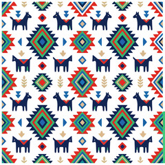 Fototapeta premium Tribal seamless pattern with stylized animals and geometric shapes