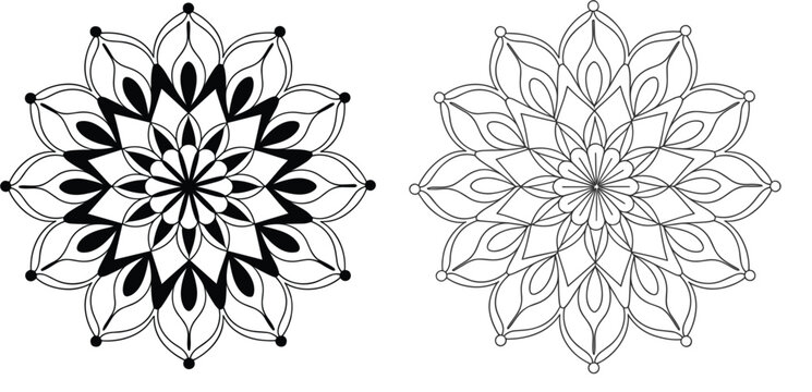 Minimalist black line art decorative circular mandala set, isolated geometric floral pattern vector illustration ornament elements