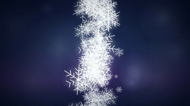 Animated white snowflakes falling in a vertical stream over a dark purple gradient background