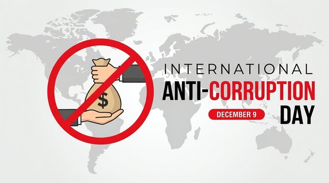 International Anti-Corruption Day Concept with No Bribe Sign and World Map Background