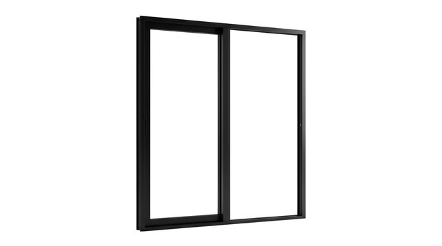 Modern black sliding window, minimalist aluminum window frame, contemporary architectural glass door for home design isolated PNG with Transparent Background