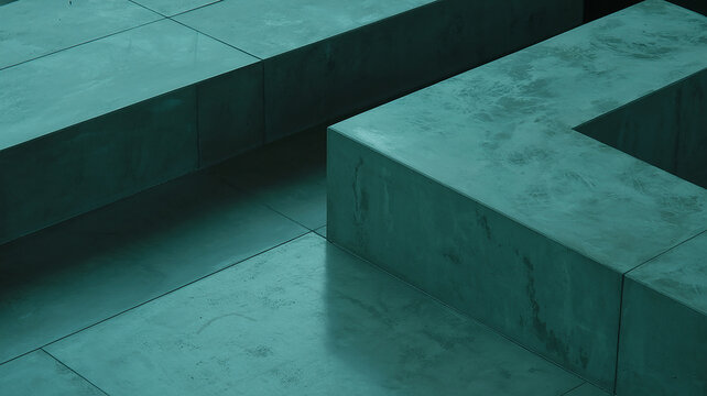 Teal geometric concrete blocks and floor