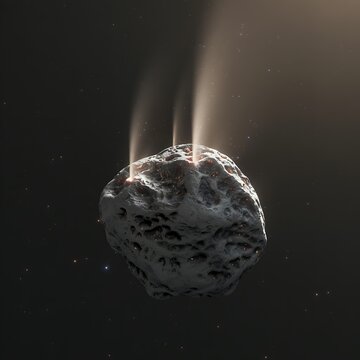 Asteroid or comet with gas jets venting into space in deep space