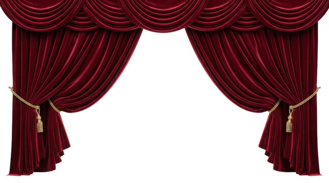 Luxury Red Theater Curtain Stage Drapes Isolated on Transparent Background