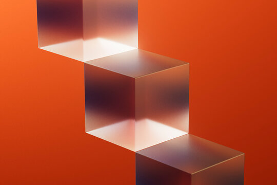 Abstract 3D Steps and Geometric Cubes on Orange