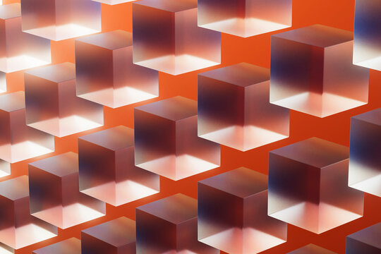 Repeating 3D Geometric Cubes on Orange Background