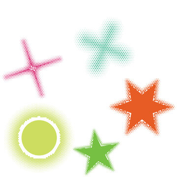 Colorful pixel art star and circle shapes collection