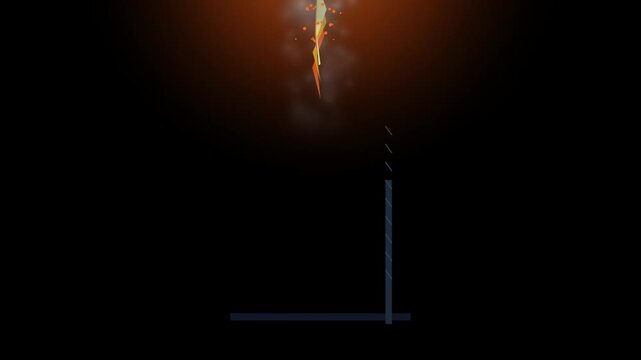 An animated cartoon rocket ship takes off vertically, spewing fire and white smoke against a dark background in a loop animation.
