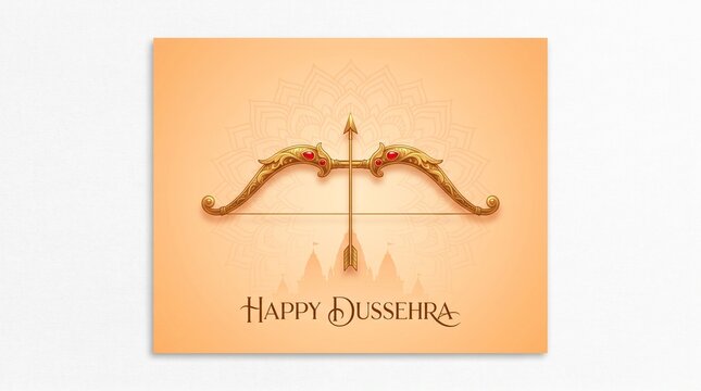 Happy dussehra greeting card with golden bow and arrow illustration