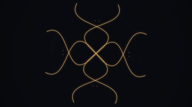 Abstract Glowing Golden Geometric Lines Morphing and Rotating on Dark Background