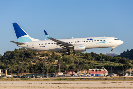 ASL Airlines Boeing 737-800 airplane at Rhodes airport in Greece