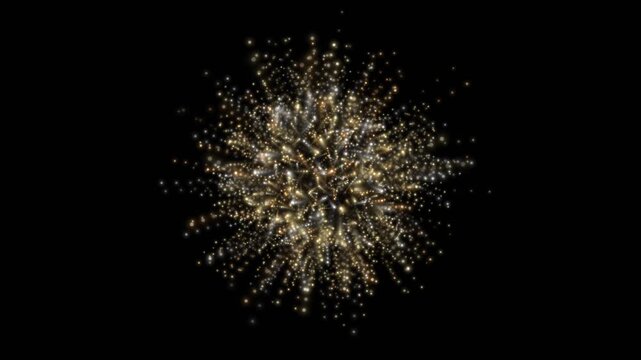 Abstract animation of glowing golden and white particle streaks expanding outward into a black background and collapsing back into a sphere.