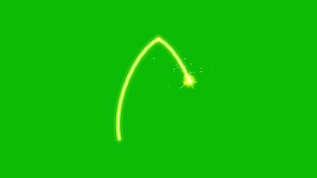 An animation of a magic wand drawing the letter A in glowing neon green light with sparkles on a solid green screen chroma key background.