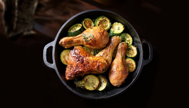 rustic one pan roasted chicken legs with zucchini n ai generative